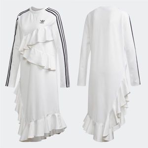 Adidas Originals x J KOO Off White Ruffle Dress